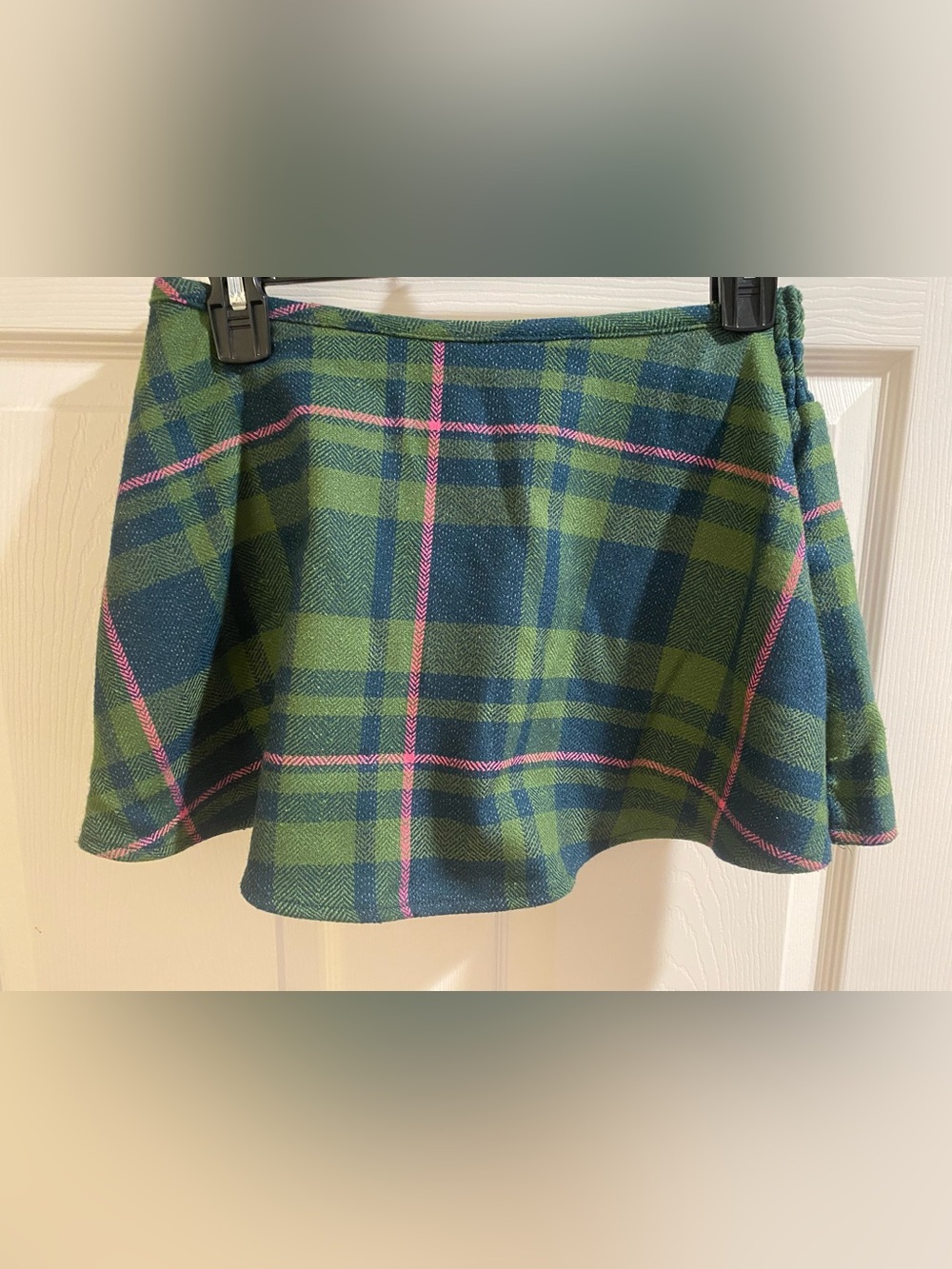 Free People Green & Navy Plaid Skirt with Pink Accents XS